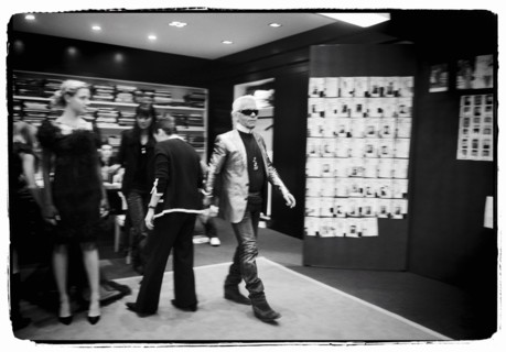 01/00/2004.  Chanel Fashion Designer Karl Lagerfeld, backstage of the Haute Couture Spring-Summer 2004 fashion show.