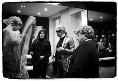 01/00/2004. EXCLUSIVE. Chanel Fashion Designer Karl Lagerfeld, backstage of the Haute Couture Spring-Summer 2004 fashion show.