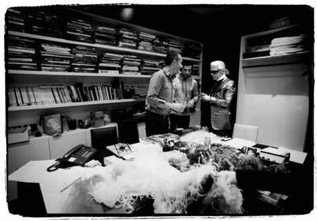 01/00/2004.  Chanel Fashion Designer Karl Lagerfeld, backstage of the Haute Couture Spring-Summer 2004 fashion show.