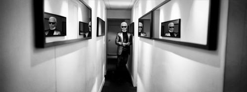 01/00/2004. EXCLUSIVE. Chanel Fashion Designer Karl Lagerfeld, backstage of the Haute Couture Spring-Summer 2004 fashion show.