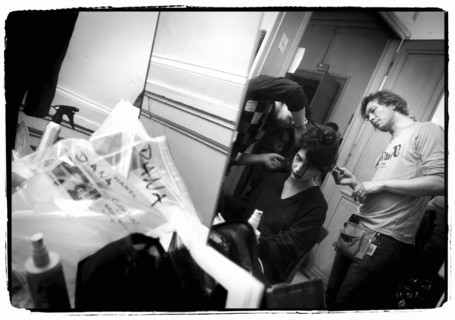 01/00/2004. EXCLUSIVE. Chanel Fashion Designer Karl Lagerfeld, backstage of the Haute Couture Spring-Summer 2004 fashion show.
