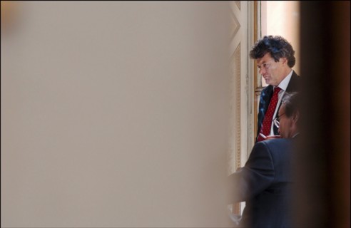 04/01/2004. EXCLUSIVE Jean-Louis Borloo, the fisrt day of the new Minister for Employment, Labor and Social Cohesion.