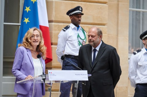 Passation de pouvoir au Ministère de la Justice entre Nicole Belloubet et Eric Dupond Moretti, le 7 juillet 2020