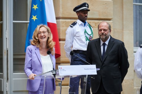 Passation de pouvoir au Ministère de la Justice entre Nicole Belloubet et Eric Dupond Moretti, le 7 juillet 2020