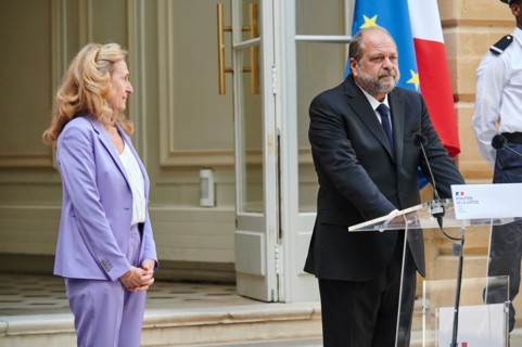 Passation de pouvoir au Ministère de la Justice entre Nicole Belloubet et Eric Dupond Moretti, le 7 juillet 2020