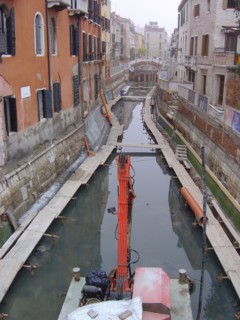 Venice, Italy. Maintenance work in the canals