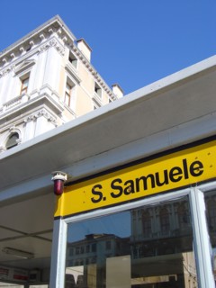 Stop of vaporetto San Samuele on the Grand canal in Venice