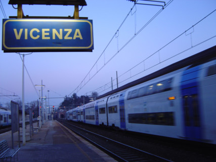 Train driving through Vicenza train station