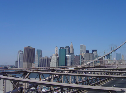 New-York (USA), Manhattan, Financial District, vue du Brooklyn Bridge