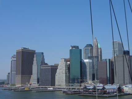 New-York (USA), Manhattan, Financial District, vue du Brooklyn Bridge