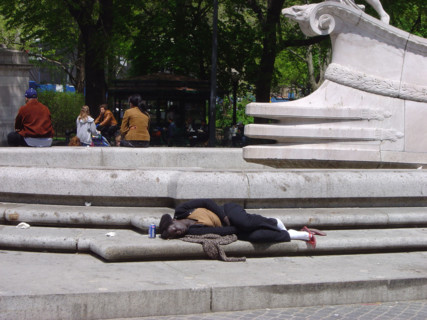 New-York (USA), Manhattan, Homeless, Central Park South / Columbus Circle