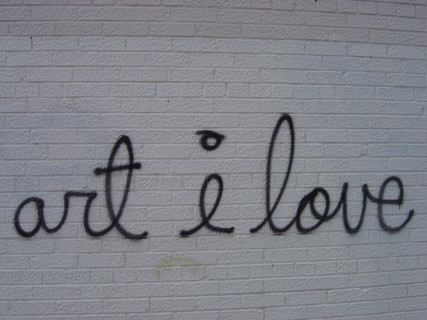 New-York (USA), Manhattan, graff "art I love" sur façade