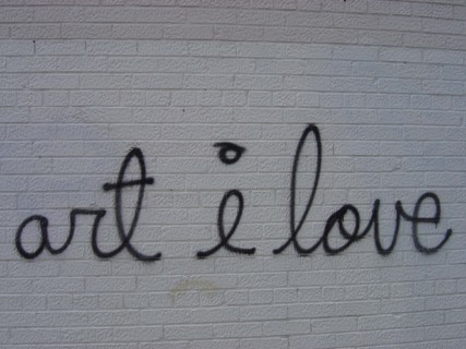 Gaffiti "art I love" on a facade in New York