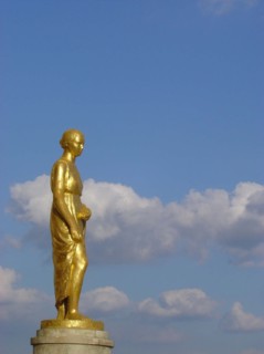 Statue and sky viewed from the Trocadero esplanade in spring in Paris