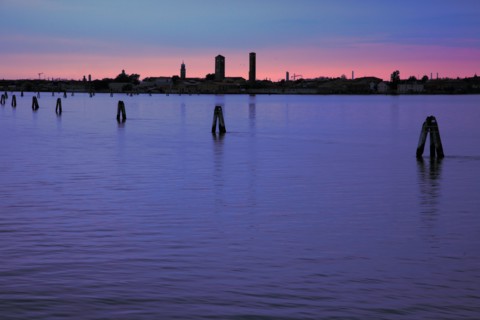 Lagune nord de Venise au soleil couchant