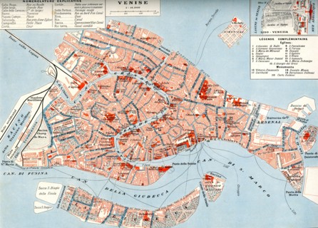 Venise Italie circa 1920 : plan/carte