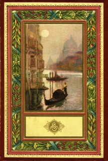 Venice, Italy,  circa 1920 : "Venezia". The Grand canal, The Church of the Salute; gondolier.