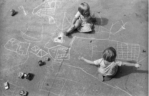 Children drawing on path