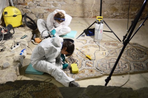 Restoring Roman mosiacs, Stara Sigora, Bulgaria