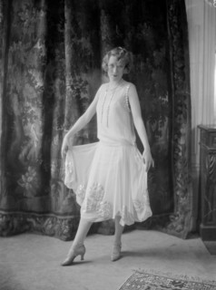 Annette Wills wearing a dress designed by Worth