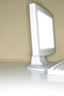 Flat panel monitor and keyboard.