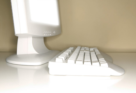 Keyboard and flat screen monitor.