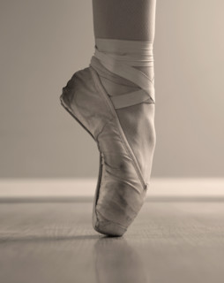 Ballet dancer's foot on point.