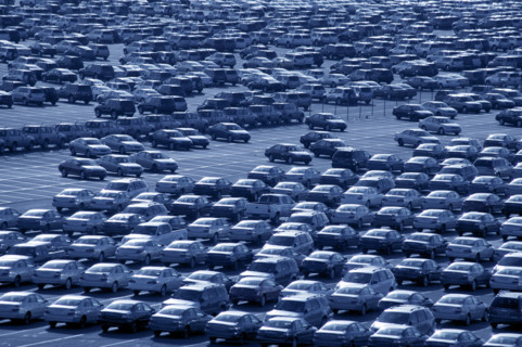 New cars awaiting delivery to customers.