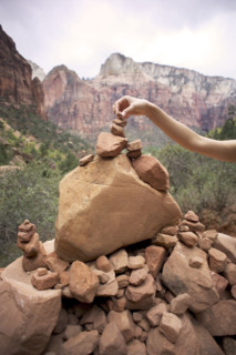 Marking a trail in Zion National Park, Utah USA.