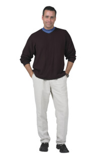 Man with hands in pockets.