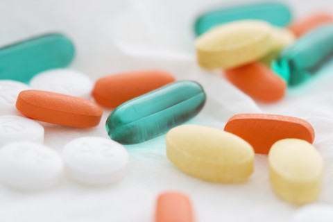 Many colored pills.