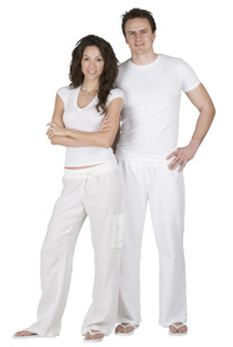Couple relaxing in loungewear.