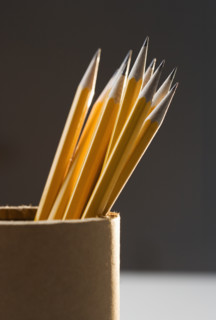 Cup of sharpened pencils.