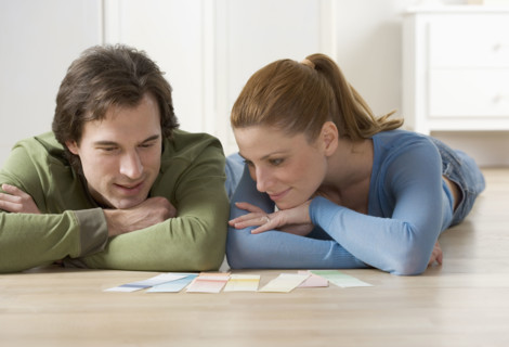 Couple picking out paint colors.
