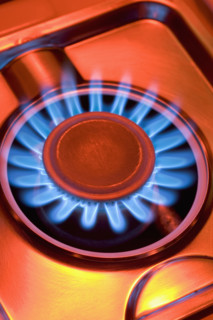 Close up of gas-burning range.