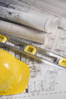 Blueprints and construction items.
