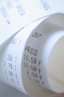 Closeup of sales receipt.