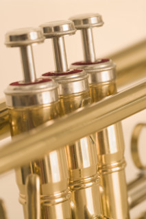 Closeup of trumpet keys.