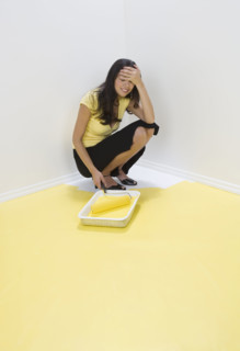 Woman painted into a corner.
