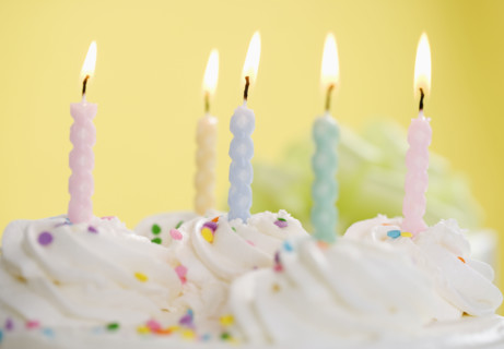 Lit candles on a cake.