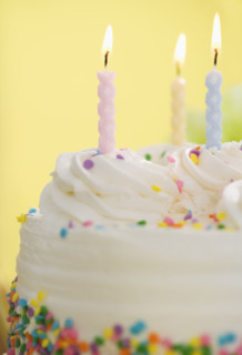 Lit candles on a cake.