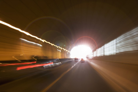 Traffic in highway tunnel.