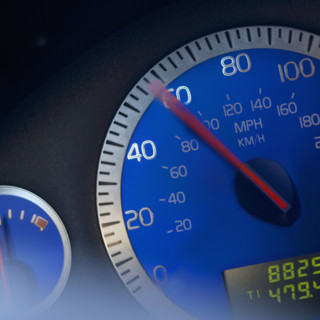 Close-up of speedometer.