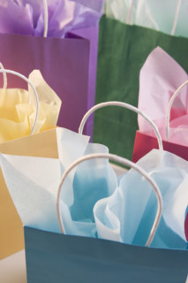 Closeup of colorful gift bags.