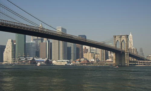 Lower New York and Brooklyn Bridge New York NY.