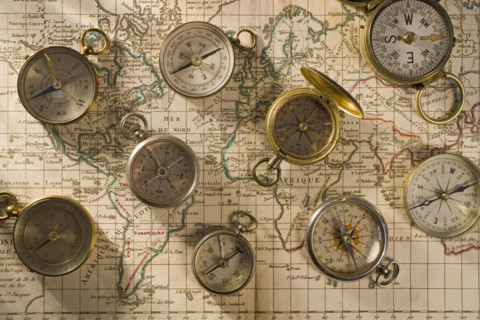 Compasses on a map.