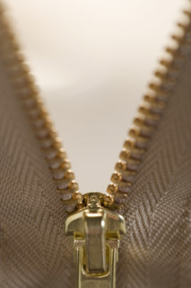 Closeup of a metal zipper.