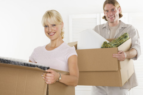 Couple on moving day.