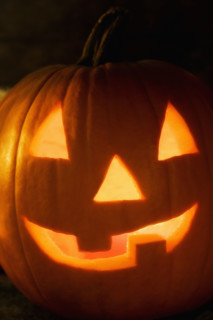 Closeup of a jack o lantern.