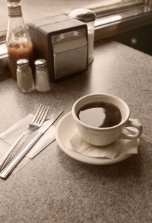 Sill life of a cup of coffee.